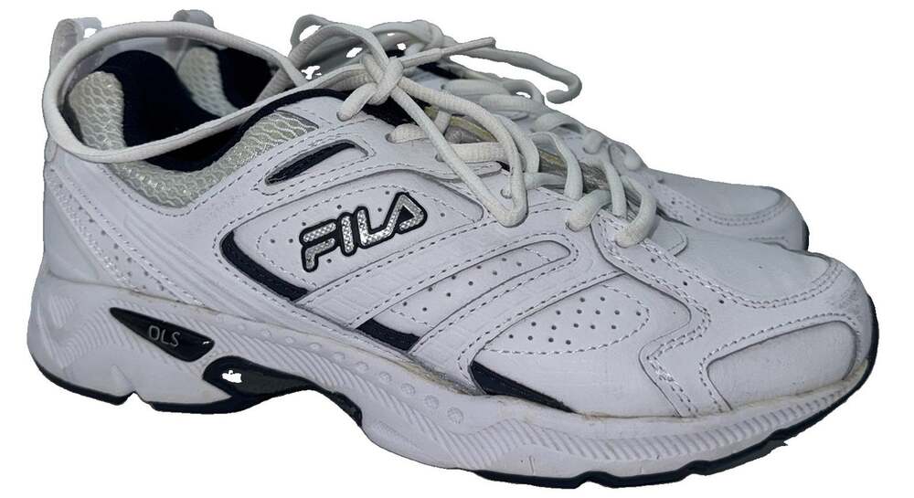 FILA OLS Men’s 8 White Navy Leather Mesh Walking Shoes 1SR20107-168